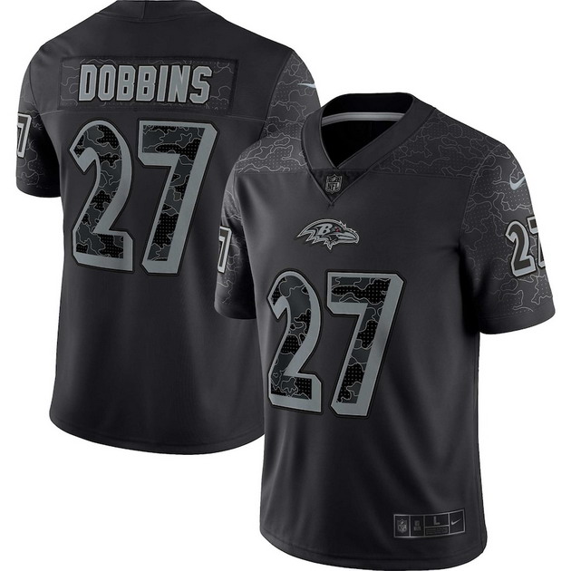mens nike jk dobbins black baltimore ravens reflective limited jersey